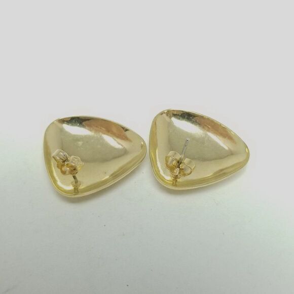 Vintage Triangle Stud Earrings, Gold Tone Hammered Surface Retro 80s Style - Picture 3 of 6